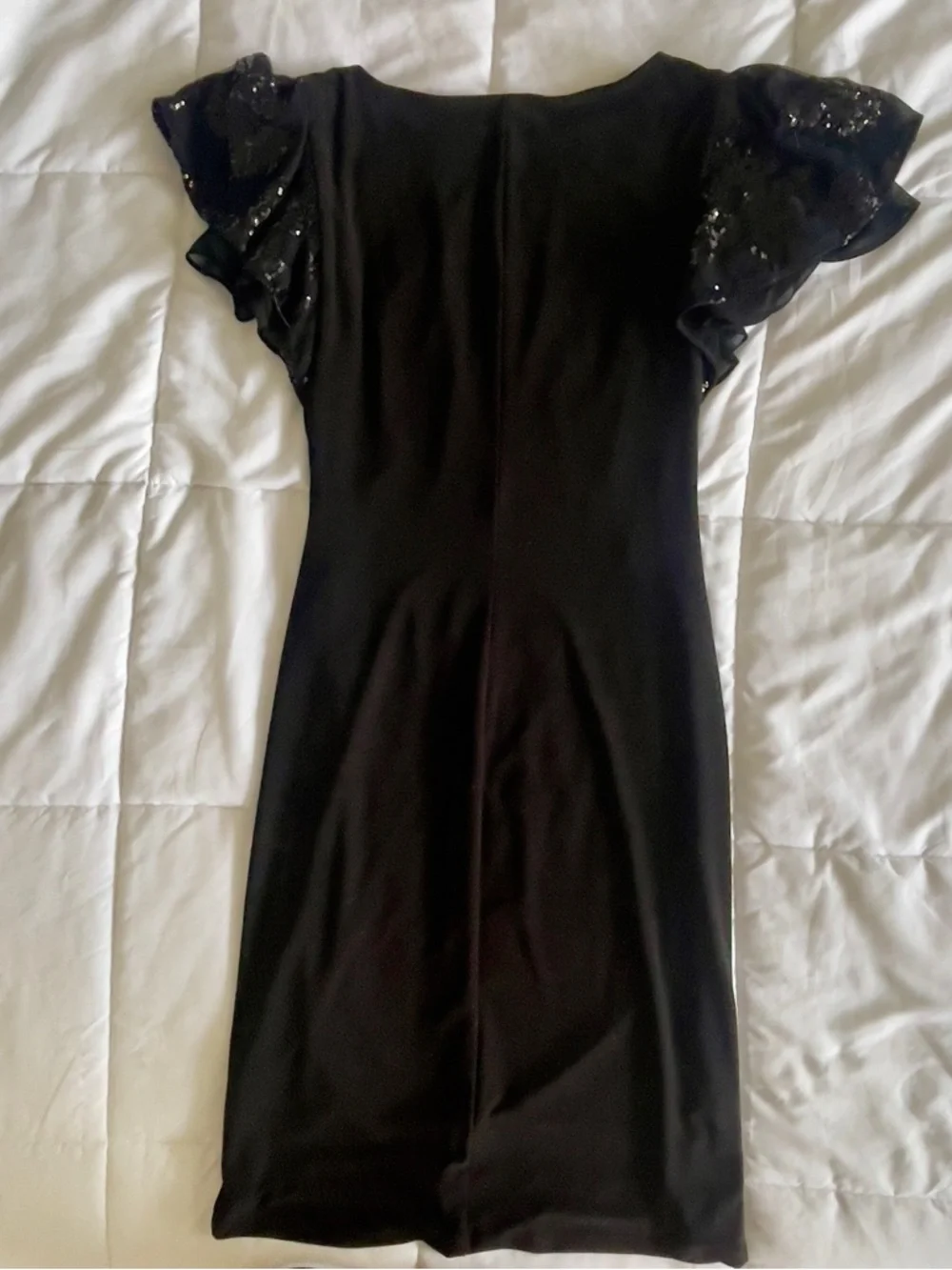 Ralph Lauren Black Flutter Sleeve Lace Detail Sheath Cocktail Dress Party Macy’s - Picture 3 of 4